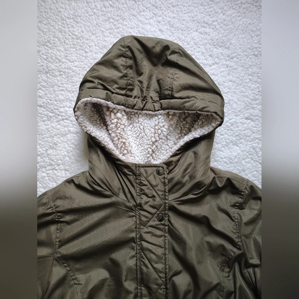 Sebby Women's Medium Reversible Green Anorak Hooded Jacket w/ Sherpa Lining - Picture 5 of 16